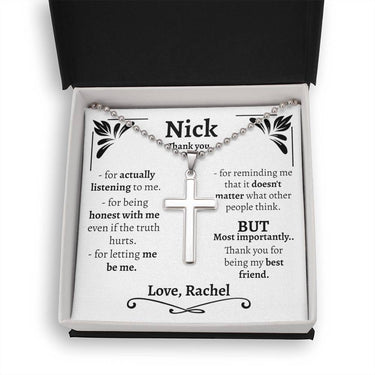 Personalized Guy Best Friend Ball Chain Cross Necklace - Love You This Much